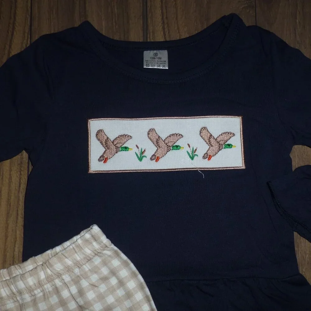 Boutique Mallard Ducks Long Sleeve Shirt & Ruffle Pants Girls Outfit
